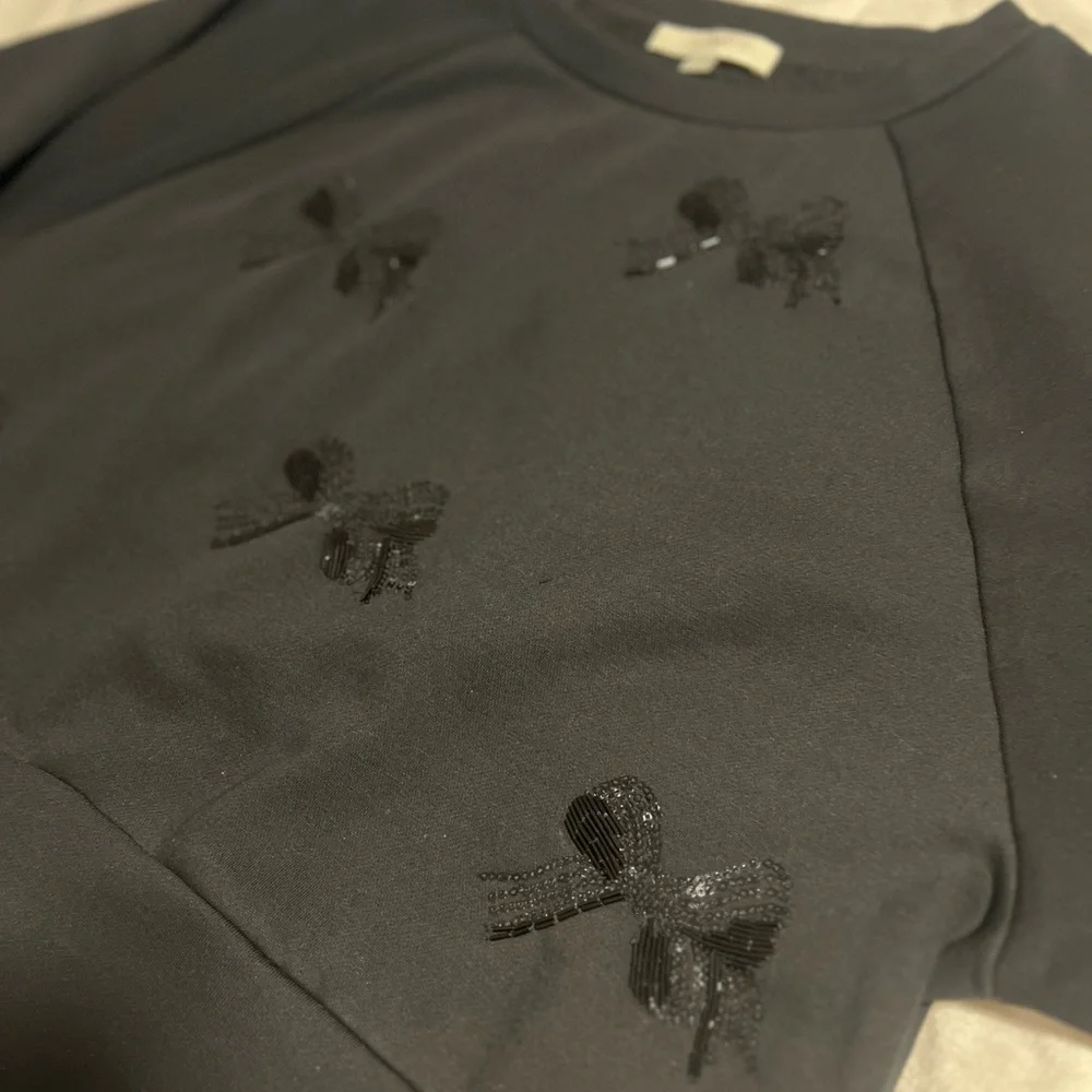 LOFT Black Crew Neck Sweater with Bow Accents - Picture 4 of 9